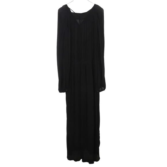 Massimo Dutti Black Long Sleeve Bishop Sleeve Maxi Dress with Neck Tie Medium - Picture 5 of 10